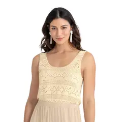 LEONISA - Enterizo largo manga sisa con detalle tipo crochet adelante