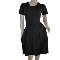 VIA7 - Vestido corto manga corta de bolsillos para mujer nuevo negro