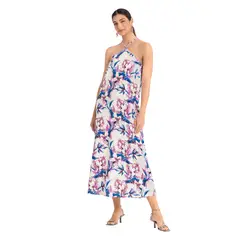 LEONISA - Vestido largo cuello halter de silueta en A
