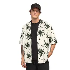 LEO - Camisa manga corta tipo hawaiana oversized
