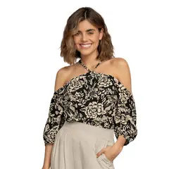 LEONISA - Blusa manga 34 de hombro caído y tiras en frente