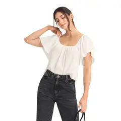 LEONISA - Blusa manga corta de escote cuadrado con recogido