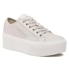 CALVIN KLEIN - Tenis beige con plataforma y acabado de perla