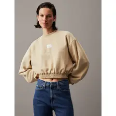 CALVIN KLEIN - Saco beige cropped de felpa de algodón