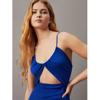 CALVIN KLEIN - Vestido azul midi recortado con detalle de lazo