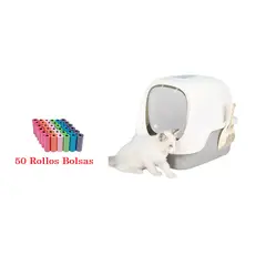 HALLY PET - Combo Baño arenero con filtro mas 50 rollos de bolsas Gris