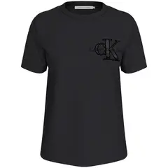 CALVIN KLEIN - Camiseta negra regular con aplique de satén