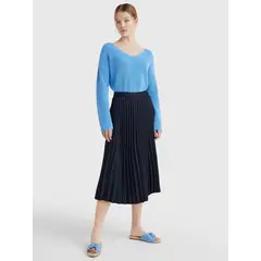 TOMMY HILFIGER - Falda Azul Midi Plisada Para Mujer