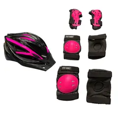 SPORT RUNNER - Kit Protecciones Patinaje Casco + Pads Talla S Color Negro + Fucsia