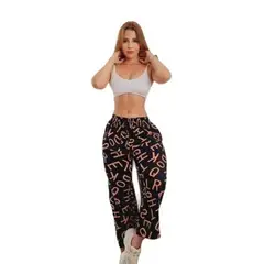YOGA & GYM - Pantalon Palazzo Ancho Estampado Letras