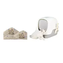 HALLY PET - Combo Baño arenero Gris con filtro mas 6 kg arena