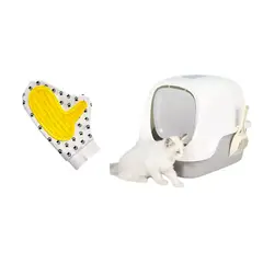 HALLY PET - Combo Baño arenero Gris con filtro mas guante masajeador