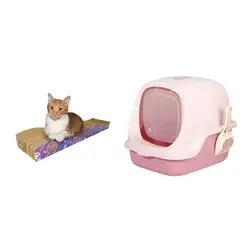 HALLY PET - Combo Baño arenero Rosado con filtro mas rascador ondas