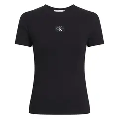 CALVIN KLEIN - Camiseta negra slim de canalé de algodón