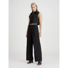 CALVIN KLEIN - Pantalón negro de punto de pierna ancha
