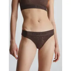 CALVIN KLEIN - Pantie Marrón Tipo Tanga Con Encaje Tonal - Intrinsic