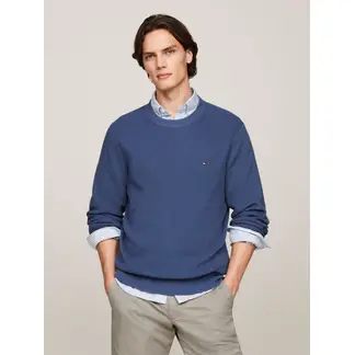 TOMMY HILFIGER - Saco azul tejido de punto gofrado con cuello redondo