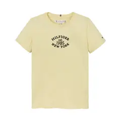 TOMMY HILFIGER - Camiseta Niña Amarilla Corte Slim Y Logo Aterciopelado