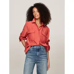 TOMMY HILFIGER - Camisa roja de corte amplio con bolsillos