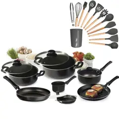 UNIVERSAL - Juego de Ollas 11 Piezas Antiadherente + Set de Utensilios