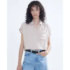 SEVEN SEVEN - Blusa Camisera Con Bolsillo Para Mujer Beige