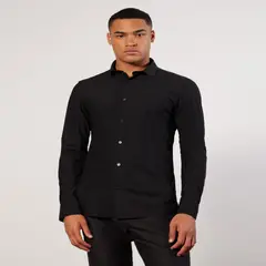 SEVEN SEVEN - Camisa Para Hombre Manga Larga Cuello Casual M Color Negro Marca #45011952