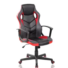 GENERICO - Silla gamer con brazos fijos y altura regulable en sintetico rojo