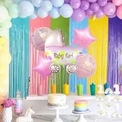 GENERICO - Kit Decoración para Baby Shower Globos + Cortina x 6 Pzs