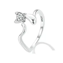 ALHAJAS - Anillo Ajustable Regalos Para Mujer Gato Circones En Plata 925
