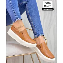 EVEGONZ - Mocasín en cuero para mujer zapato Casual Café