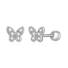 ALHAJAS - Aretes Topitos Para Mujer O Niña Mariposa Broche Seguro En Plata 925