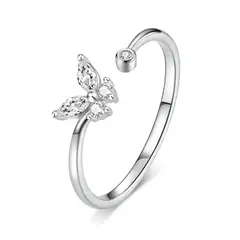 ALHAJAS - Anillo Ajustable Para Niña Mariposa Cristal Fabricado En Plata 925