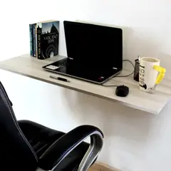 GENERICO - Escritorio Plegable De Pared Con Pasa Cable Color Teka Ártico