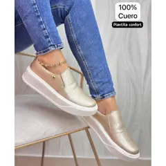 EVEGONZ - Zapato en Cuero Calzado Casual Oxford Dorado