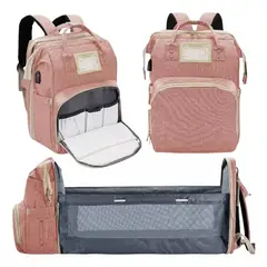 GENERICO - Morral Pañalera Tipo Cuna Con Cambiador 2 En 1 Rosa