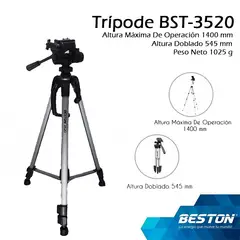 BESTON - TRIPODE PARA CAMARA O CELULAR BST3520 140MTS MAS ESTUCHE