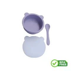 GENERICO - Plato Silicona Para Bebés Tapa Cuchara Y Succión Lila