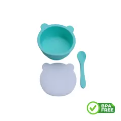 GENERICO - Plato Silicona Para Bebés Tapa Cuchara Con Succión Menta