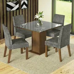 MADESA - Juego de Comedor Anne con 4 Sillas - Tablero de Madera y Cristal