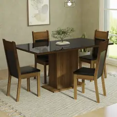 MADESA - Juego de Comedor Greta con 4 Sillas - Tablero de Madera y Cristal