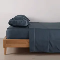 DISTRIHOGAR - Juego de Sábanas 300 hilos Algodón Sateen Stripe 0.5 Doble