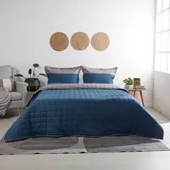 DISTRIHOGAR - Cubrelecho Bicolor Doble Faz 150 Hilos Gris Azul Sencillo