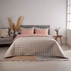 DISTRIHOGAR - Cubrelecho Bicolor Doble Faz 150 Hilos Arena Rosa Semidoble