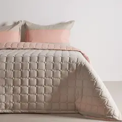DISTRIHOGAR - Cubrelecho Bicolor Doble Faz 150 Hilos Poli Arena Rosa Doble