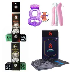 GENERICO - Kit Parejas x2 Vibrador Bala Y Anillo + Dados + Poker Kamasutra