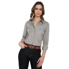LEC LEE - Blusa Basic Manga Larga para Mujer - Gris Claro.-