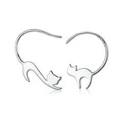 ALHAJAS - Aretes Candongas Topitos Para Mujer Gato Fabricados En Plata 925_.
