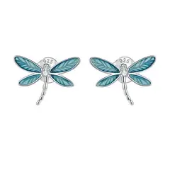ALHAJAS - Aretes Topos Para Mujer Libélula Cristal En Plata 925_.
