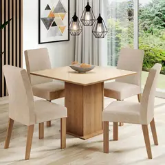 MADESA - Juego de Comedor Evelin con 4 Sillas - Tablero de Madera y Cristal