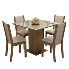 MADESA - Juego de Comedor Tifani con 4 Sillas - Tablero de Madera y Cristal